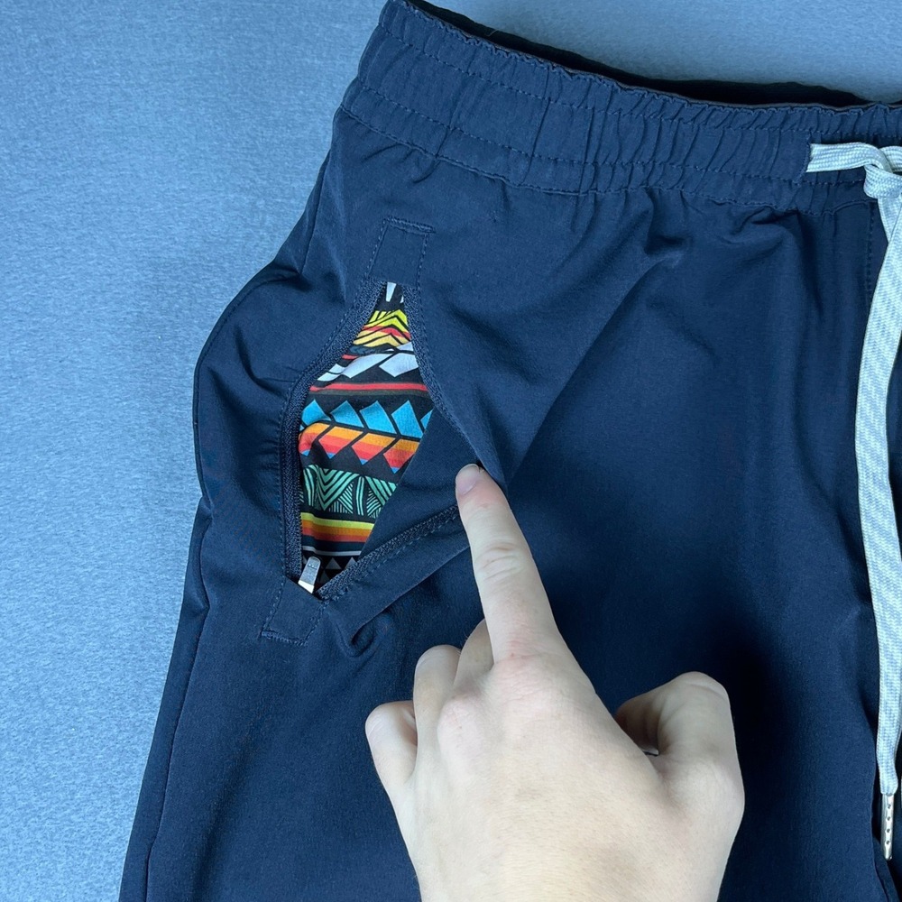 Wowie Mens Navy Blue Joggers Stretch Active Pants Geometric Pocket Size L - Picture 4 of 11